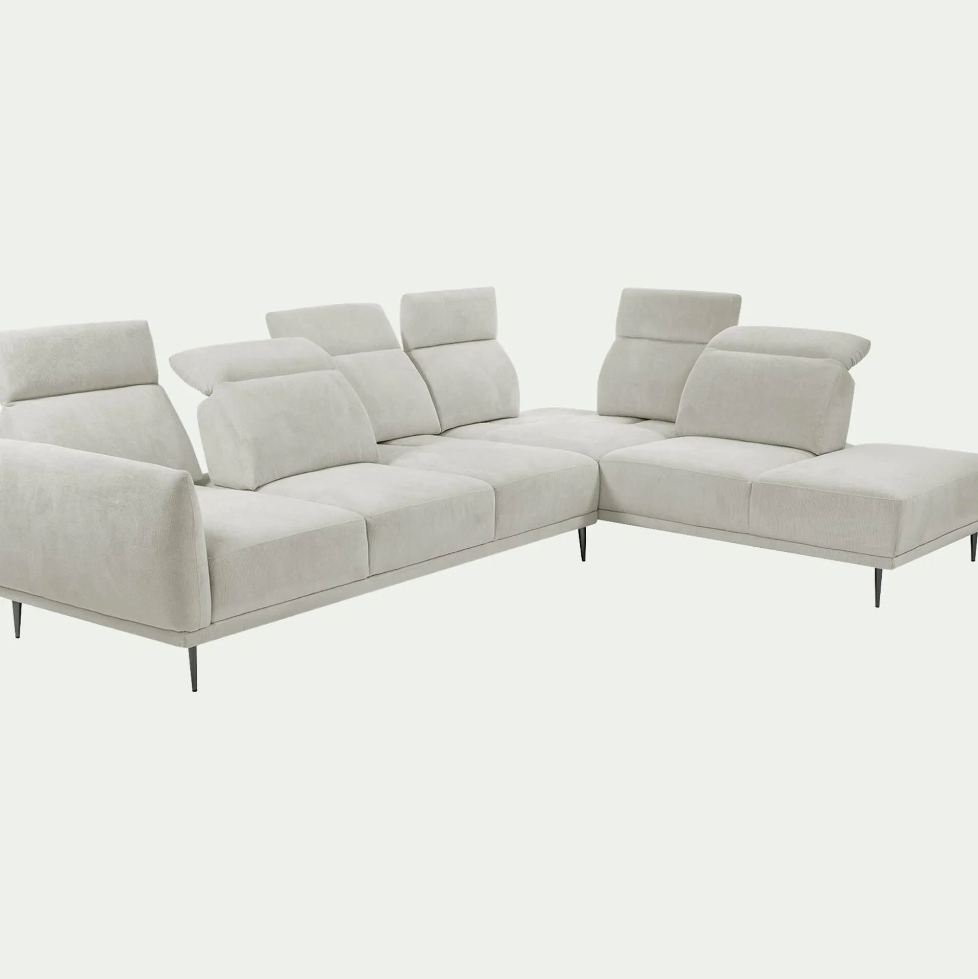 Canapé grand d'angle droit en tissu memphis avec fonction avance-recul - beige roucas