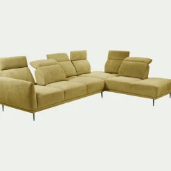 Canapé grand d'angle droit en tissu memphis avec fonction avance-recul - jaune argan