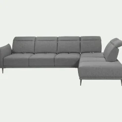 Canapé grand d'angle droit en tissu avec fonction avance-recul - gris restanque