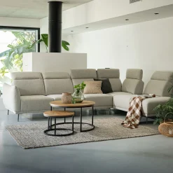 Canapé grand d'angle droit en tissu avec fonction avance-recul - beige roucas