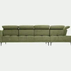 Canapé grand d'angle gauche en tissu memphis avec fonction avance-recul - vert cèdre