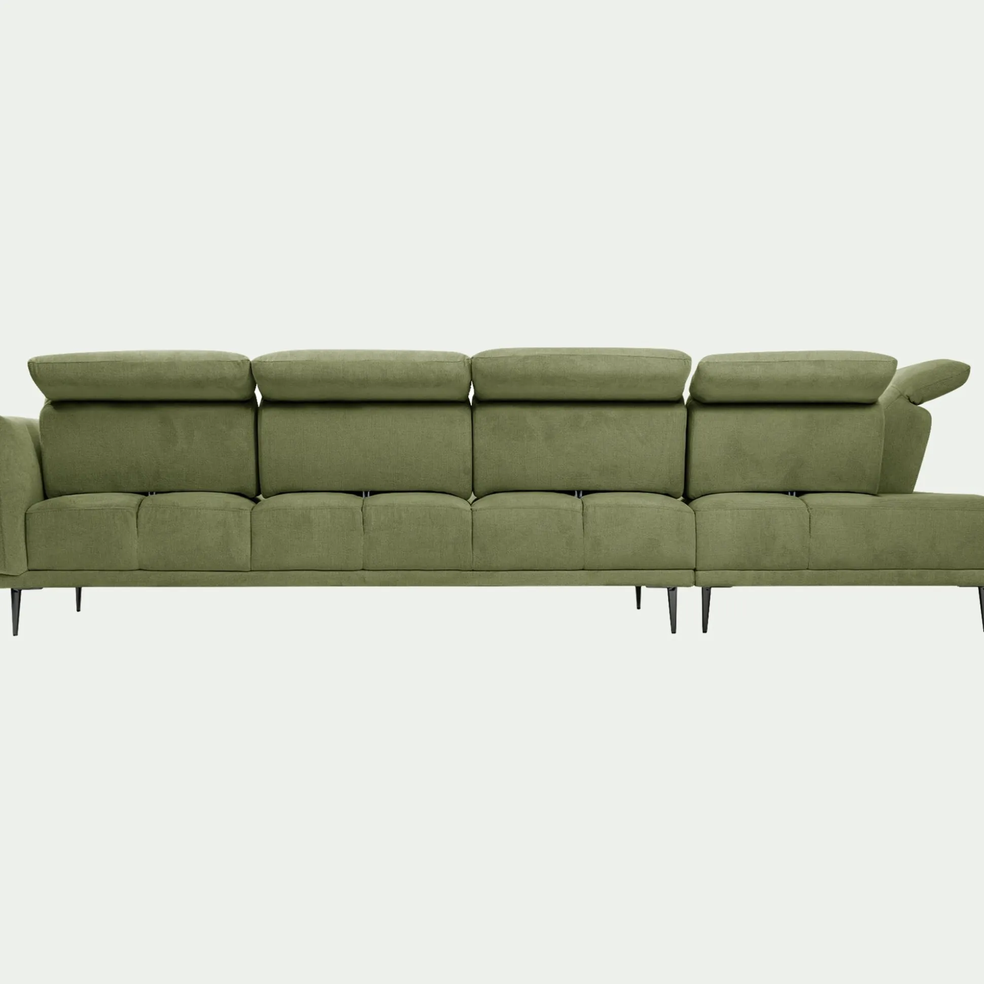 Canapé grand d'angle gauche en tissu memphis avec fonction avance-recul - vert cèdre
