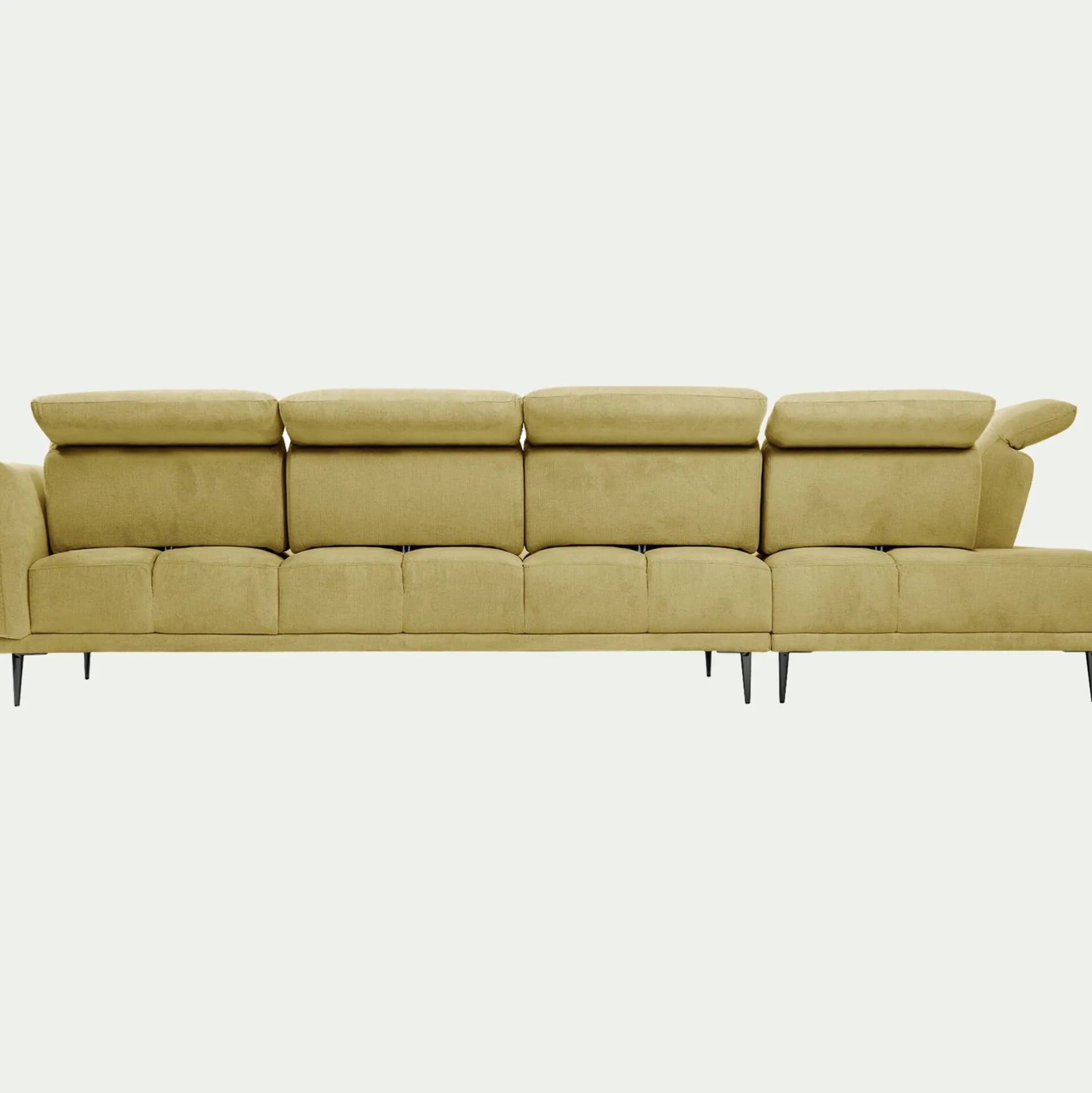 Canapé grand d'angle gauche en tissu memphis avec fonction avance-recul - jaune argan