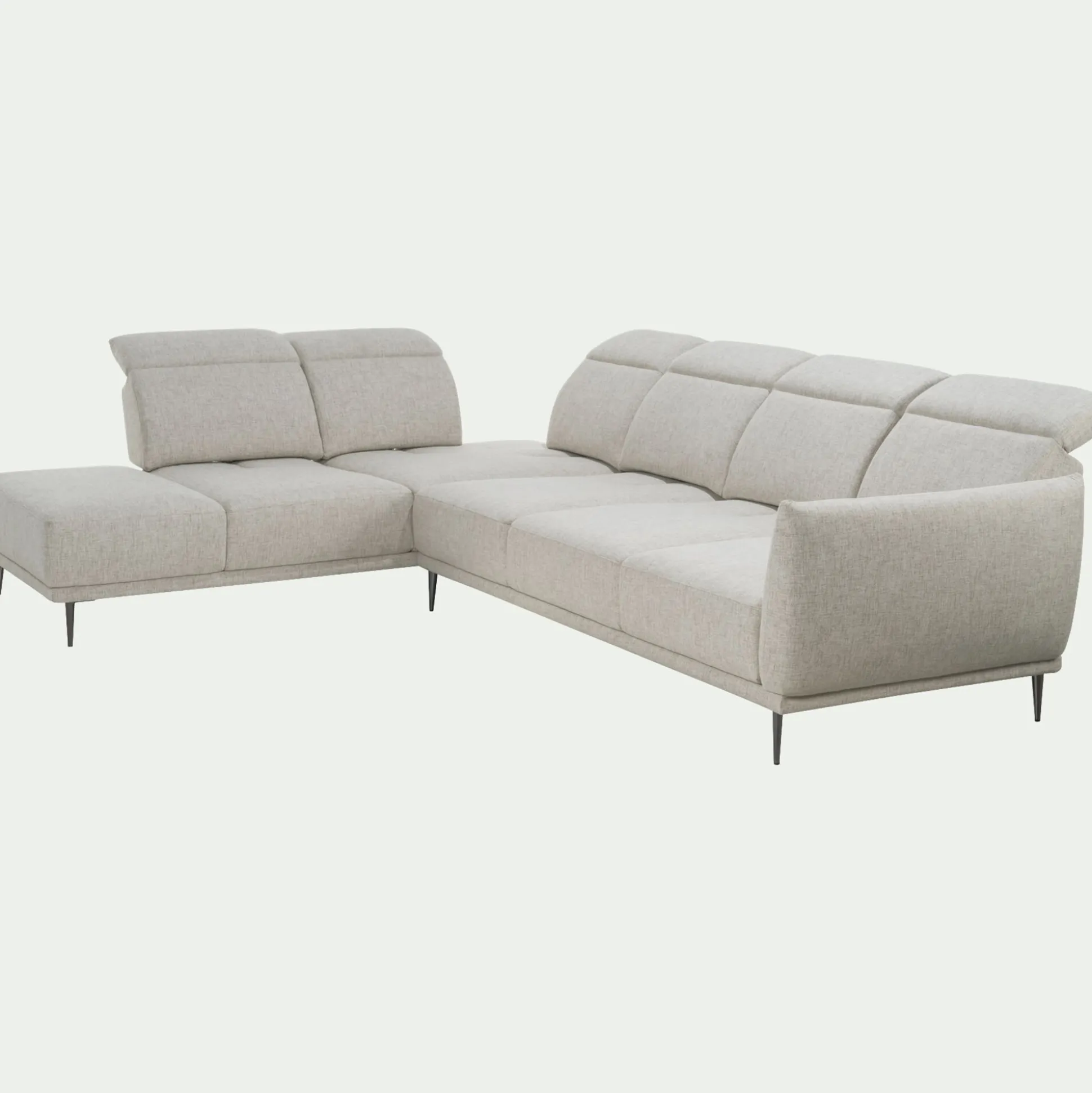 Canapé grand d'angle gauche en tissu avec fonction avance-recul - beige roucas