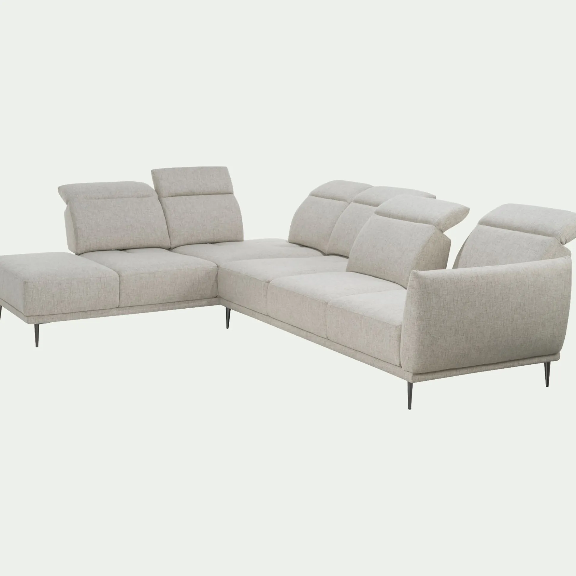 Canapé grand d'angle gauche en tissu avec fonction avance-recul - beige roucas