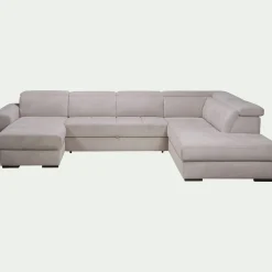 Canapé panoramique convertible avec méridienne gauche en tissu doux - beige