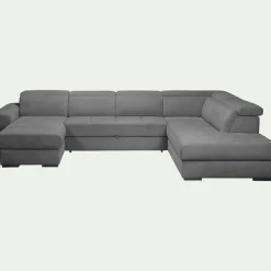 Canapé panoramique convertible avec méridienne gauche en tissu doux - gris