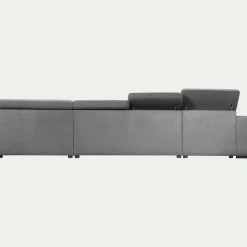 Canapé panoramique convertible avec méridienne gauche en tissu doux - gris