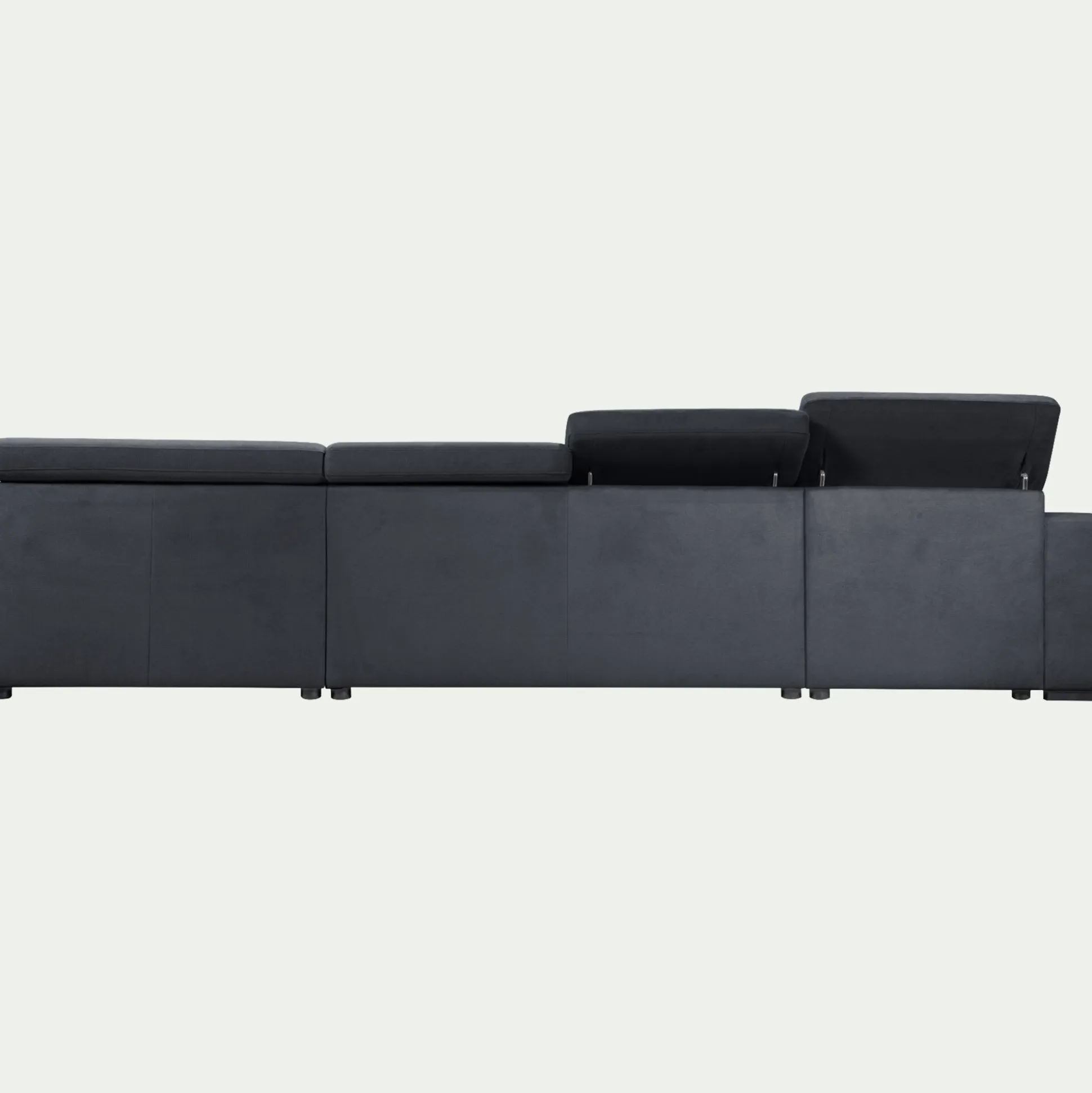 Canapé panoramique convertible avec méridienne gauche en tissu doux - bleu calabrun