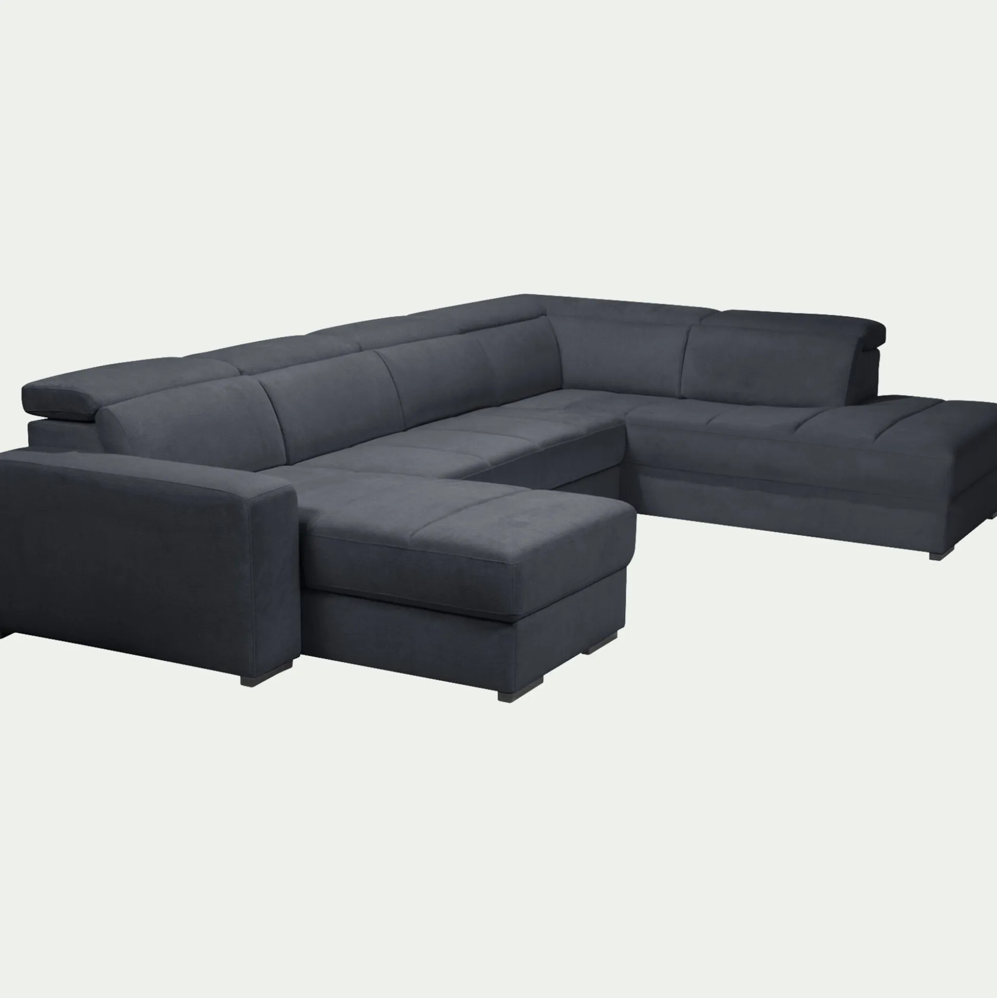 Canapé panoramique convertible avec méridienne gauche en tissu doux - bleu calabrun