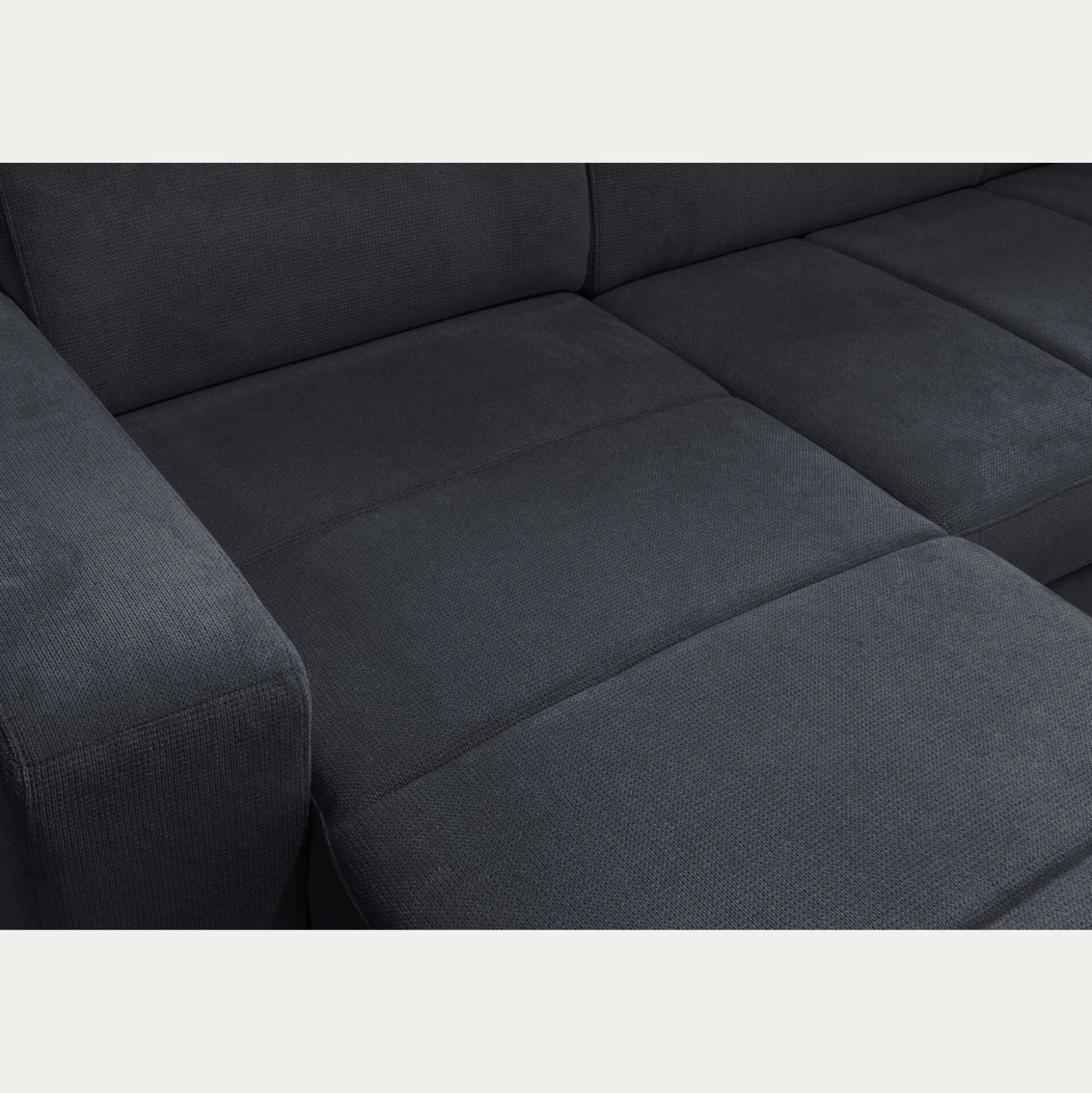 Canapé panoramique convertible avec méridienne gauche en tissu doux - bleu calabrun