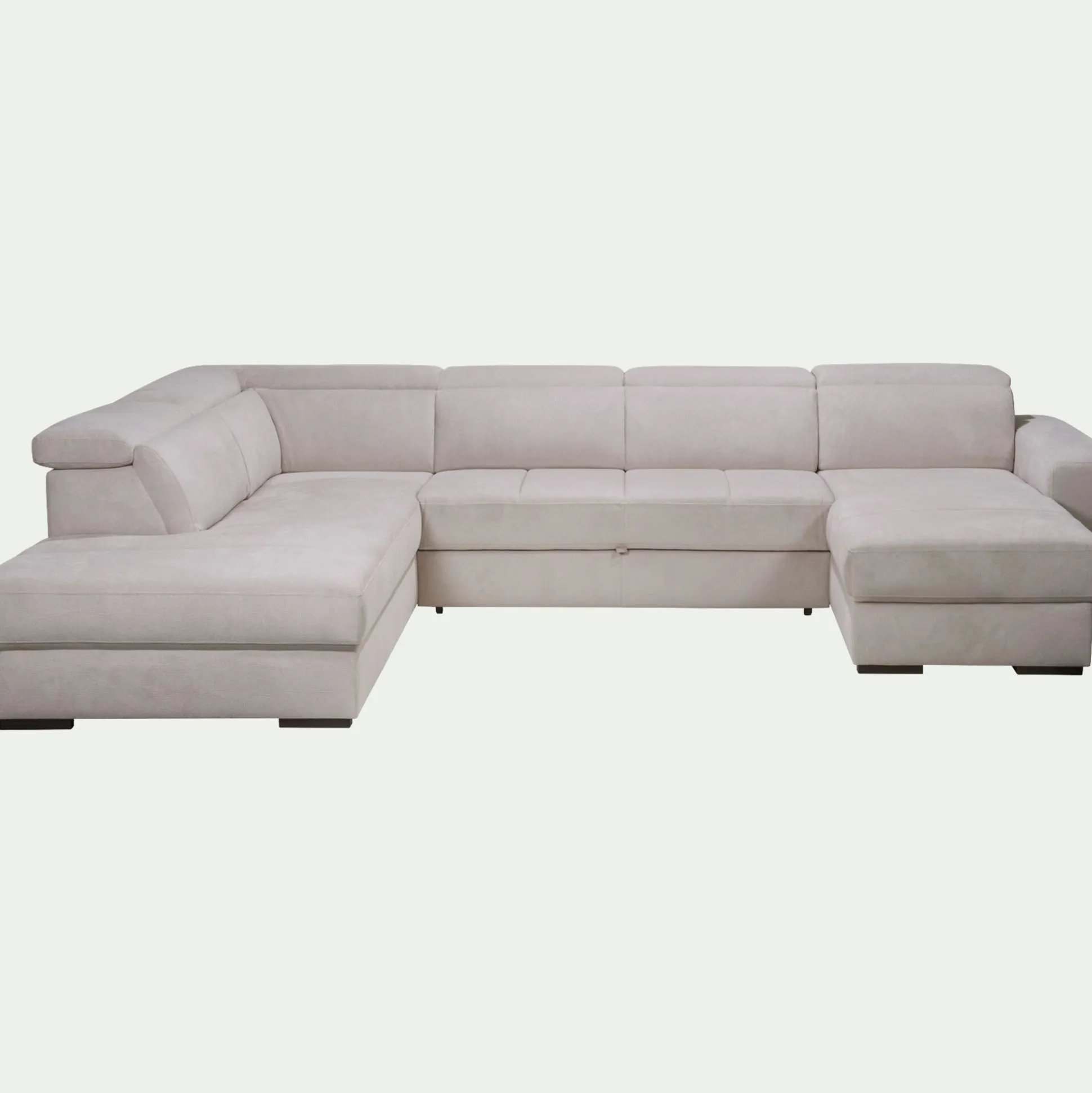 Canapé panoramique convertible avec méridienne droite en tissu doux - beige