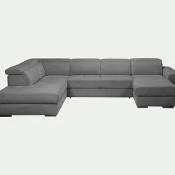 Canapé panoramique convertible avec méridienne droite en tissu doux - gris