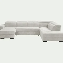 Canapé panoramique convertible avec méridienne droite en tissu castello - beige roucas