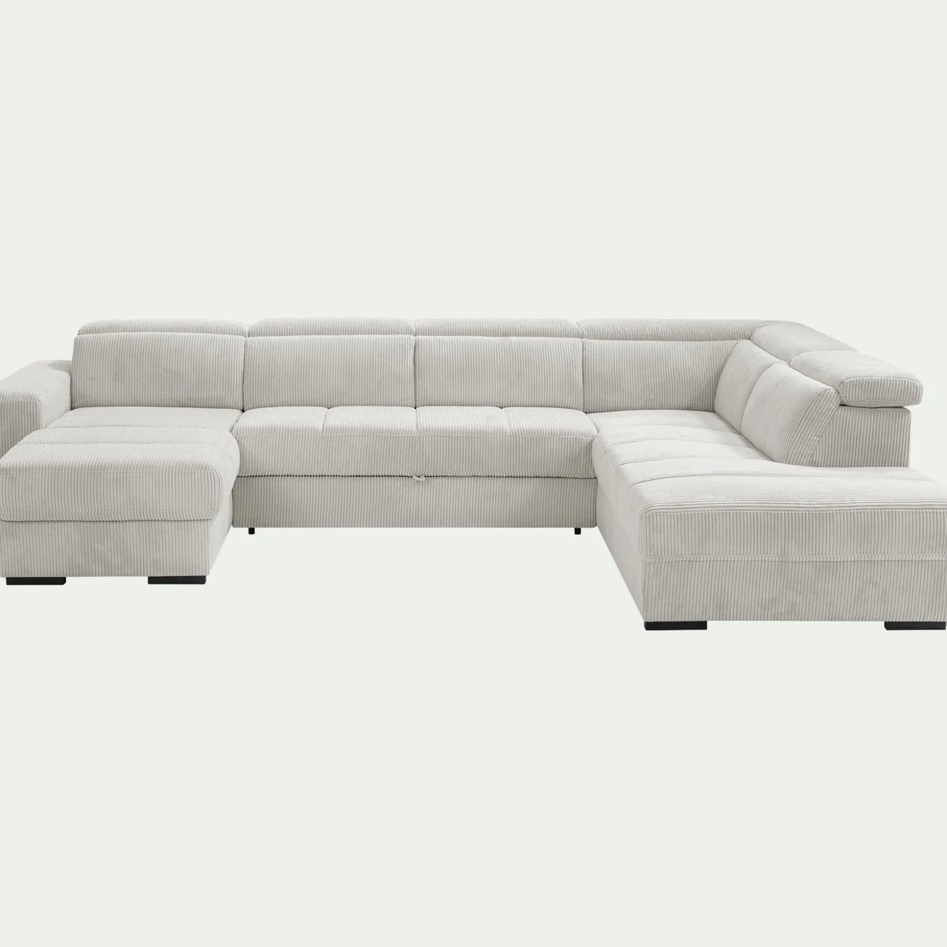 Canapé panoramique convertible avec méridienne droite en tissu castello - beige roucas