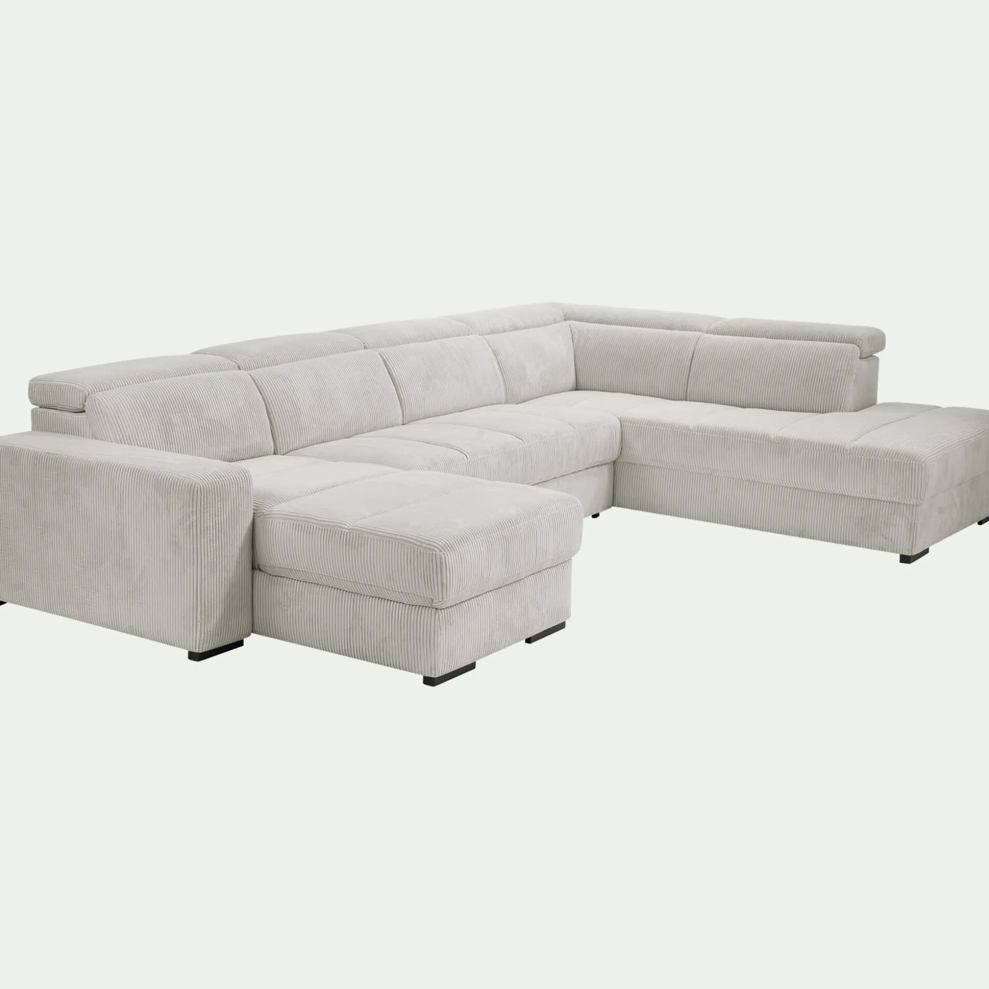 Canapé panoramique convertible avec méridienne droite en tissu castello - beige roucas