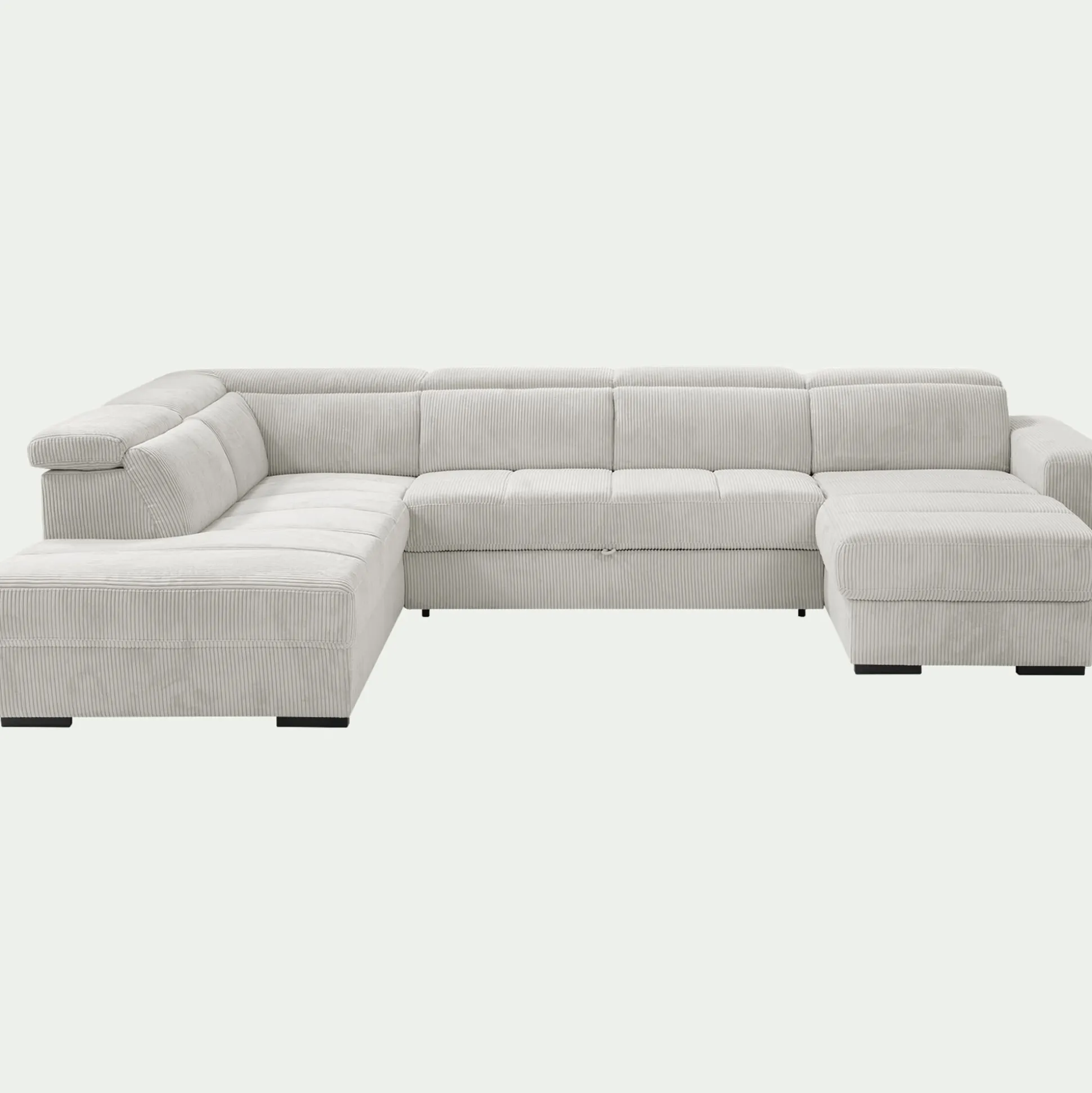 Canapé panoramique convertible avec méridienne gauche en tissu castello - beige roucas