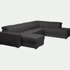 Canapé panoramique convertible avec méridienne gauche en tissu doux - gris ardoise