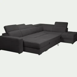 Canapé panoramique convertible avec méridienne gauche en tissu doux - gris ardoise