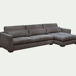 Canapé petit angle chaise longue droite fixe en tissu Bloq - gris anthracite