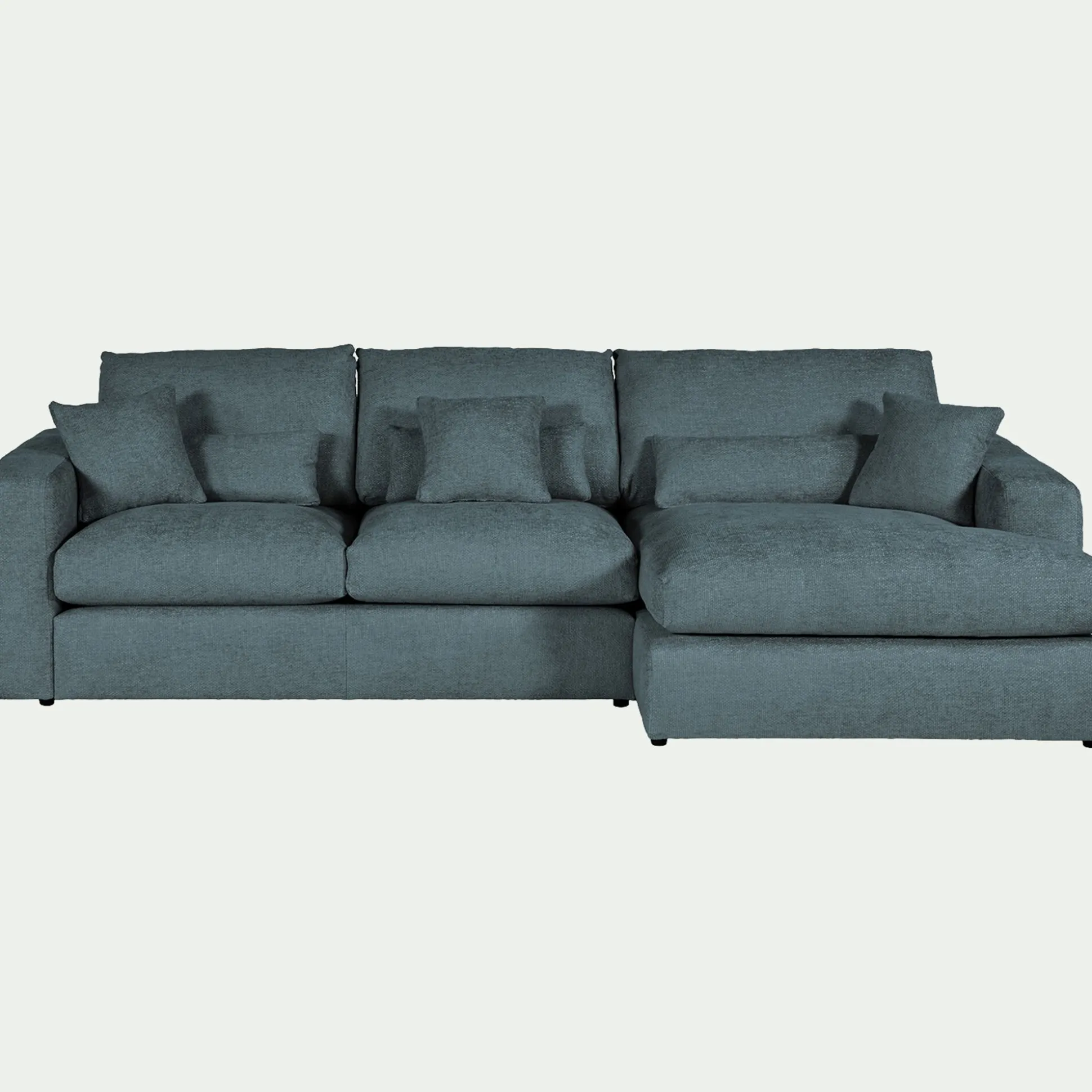 Canapé petit angle droit fixe en tissu chenille benjo - bleu calaluna