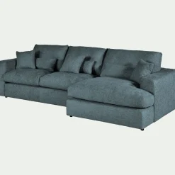 Canapé petit angle droit fixe en tissu chenille benjo - bleu calaluna