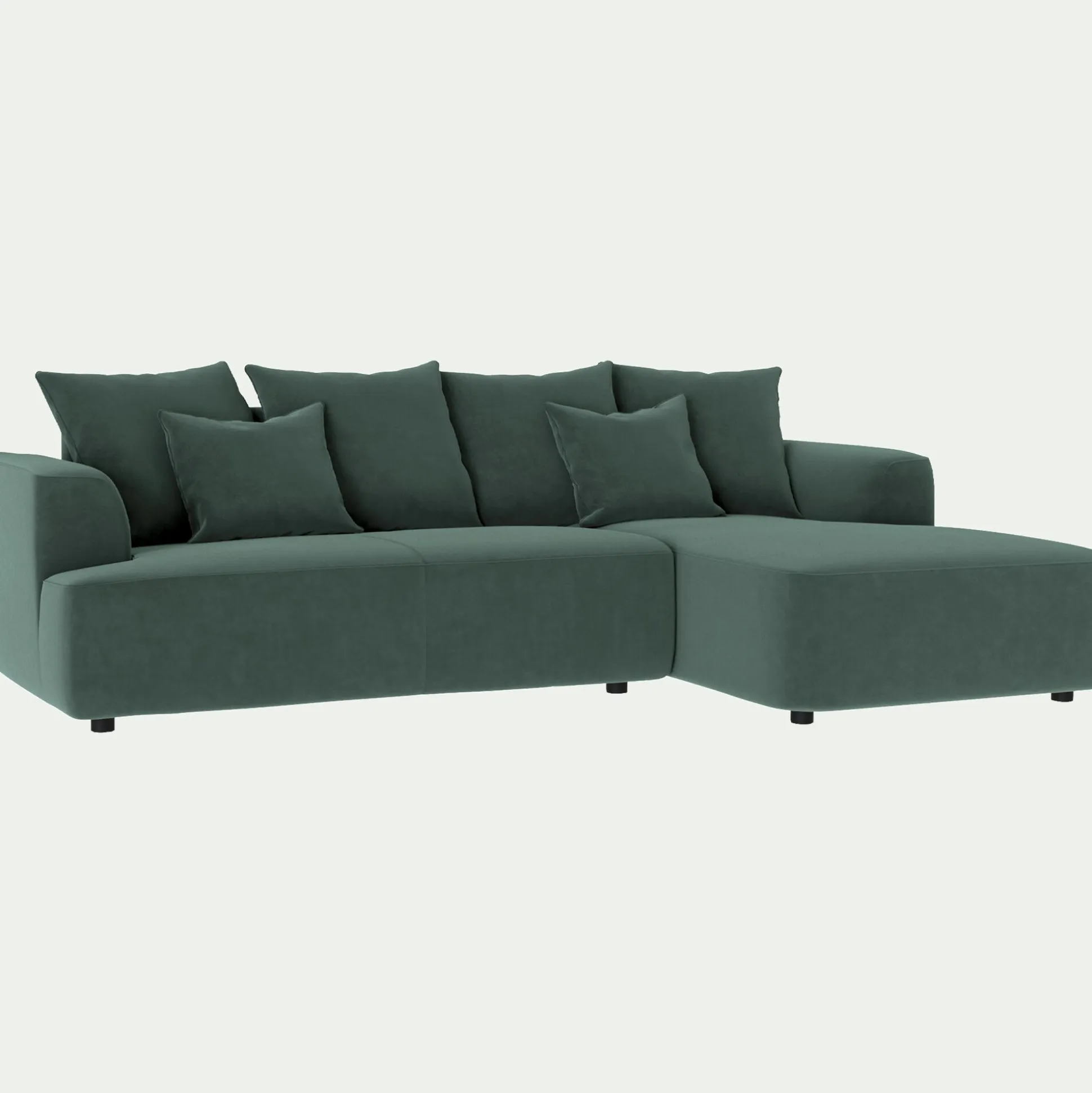 Canapé petit angle droit fixe en tissu velours - vert sauge