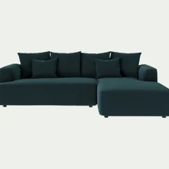 Canapé petit angle droit fixe en tissu velours - bleu foncé
