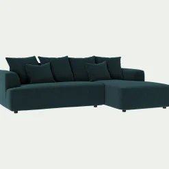 Canapé petit angle droit fixe en tissu velours - bleu foncé
