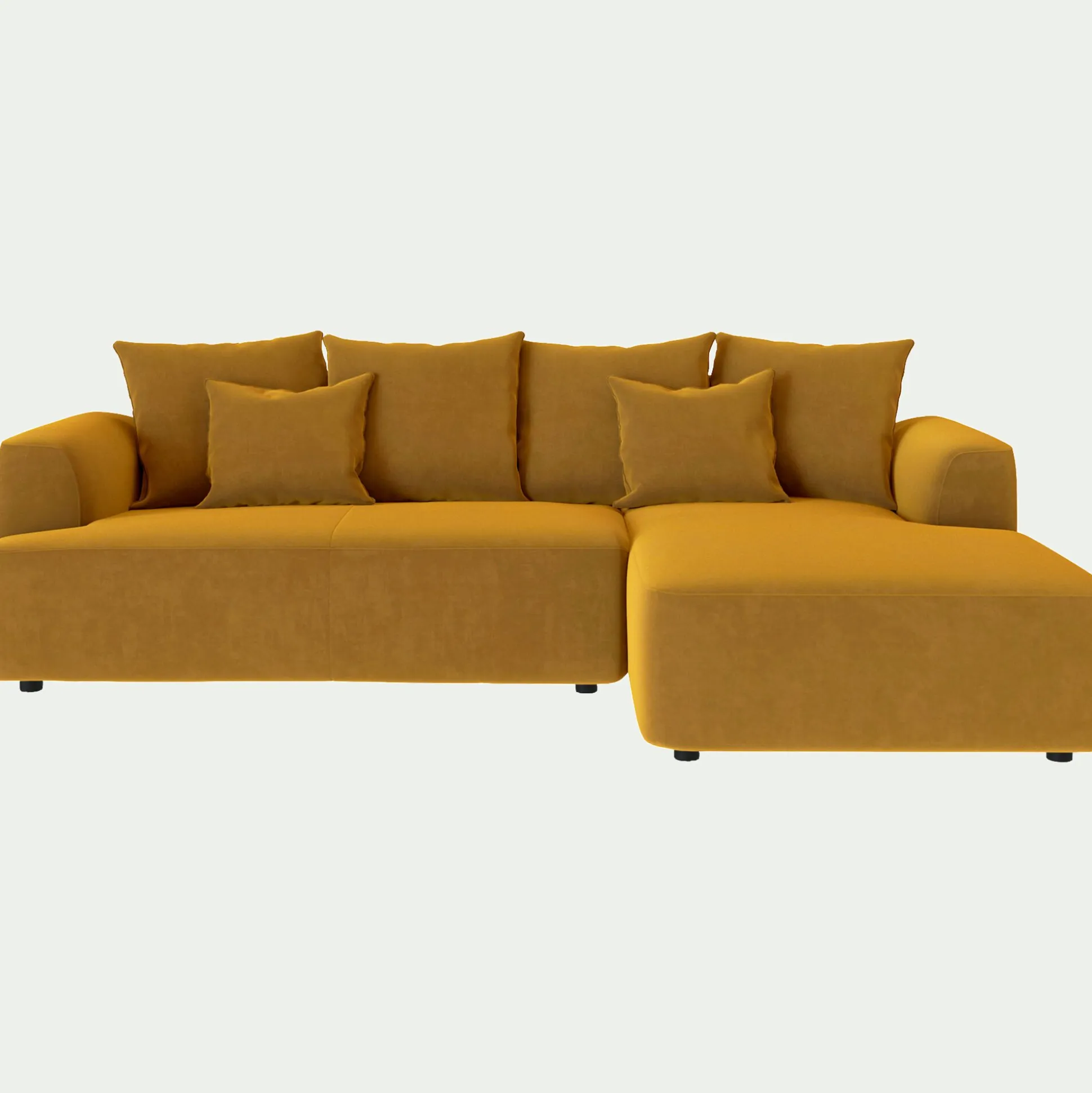 Canapé petit angle droit fixe en tissu velours - jaune argan