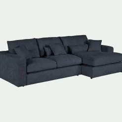 Canapé petit angle droit fixe en tissu chenille benjo - bleu marine