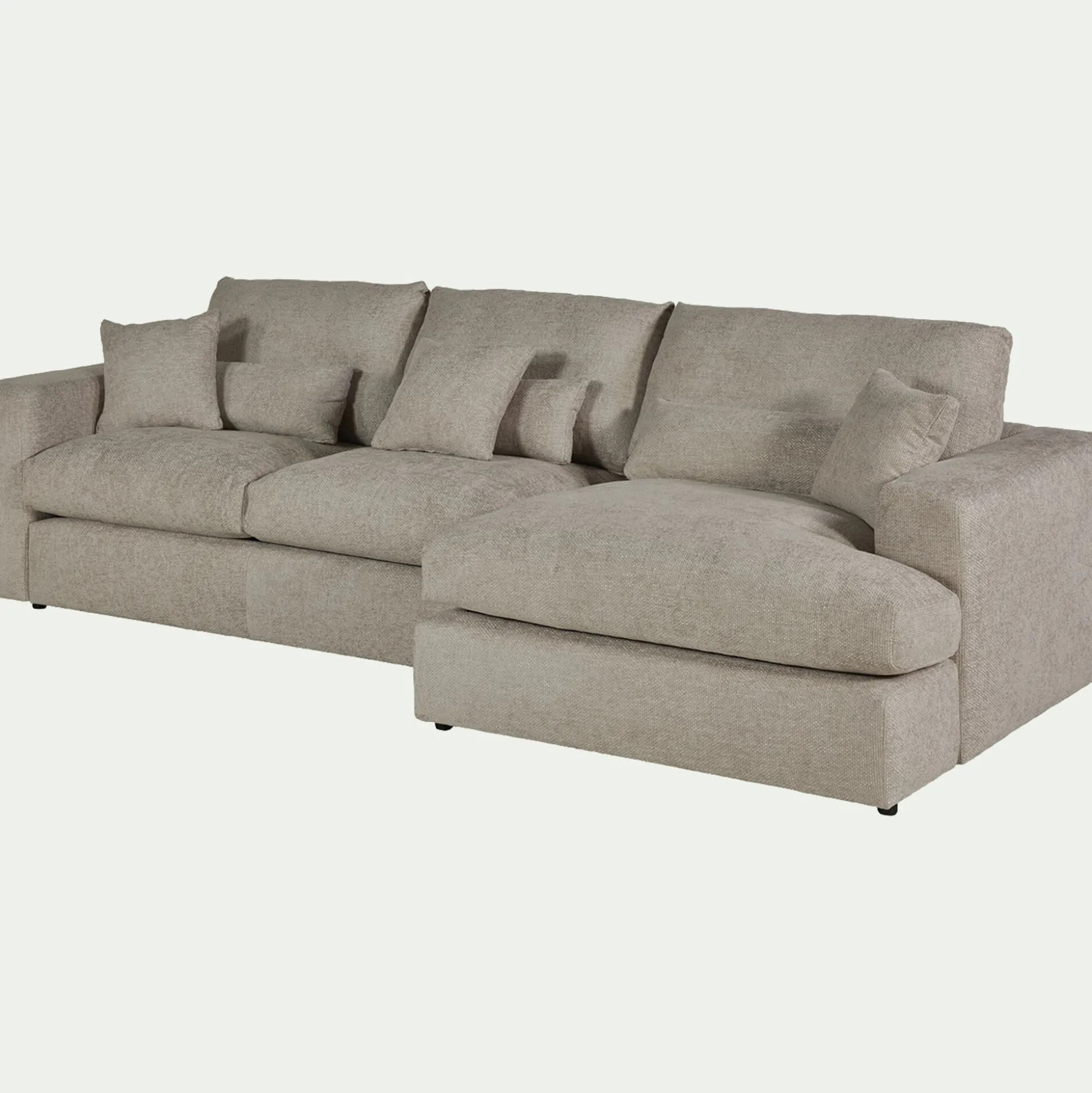 Canapé petit angle droit fixe en tissu chenille benjo - beige roucas