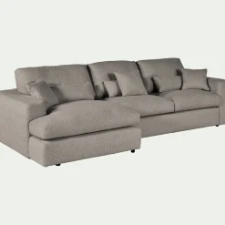 Canapé petit angle gauche fixe en tissu bouclette - gris clair