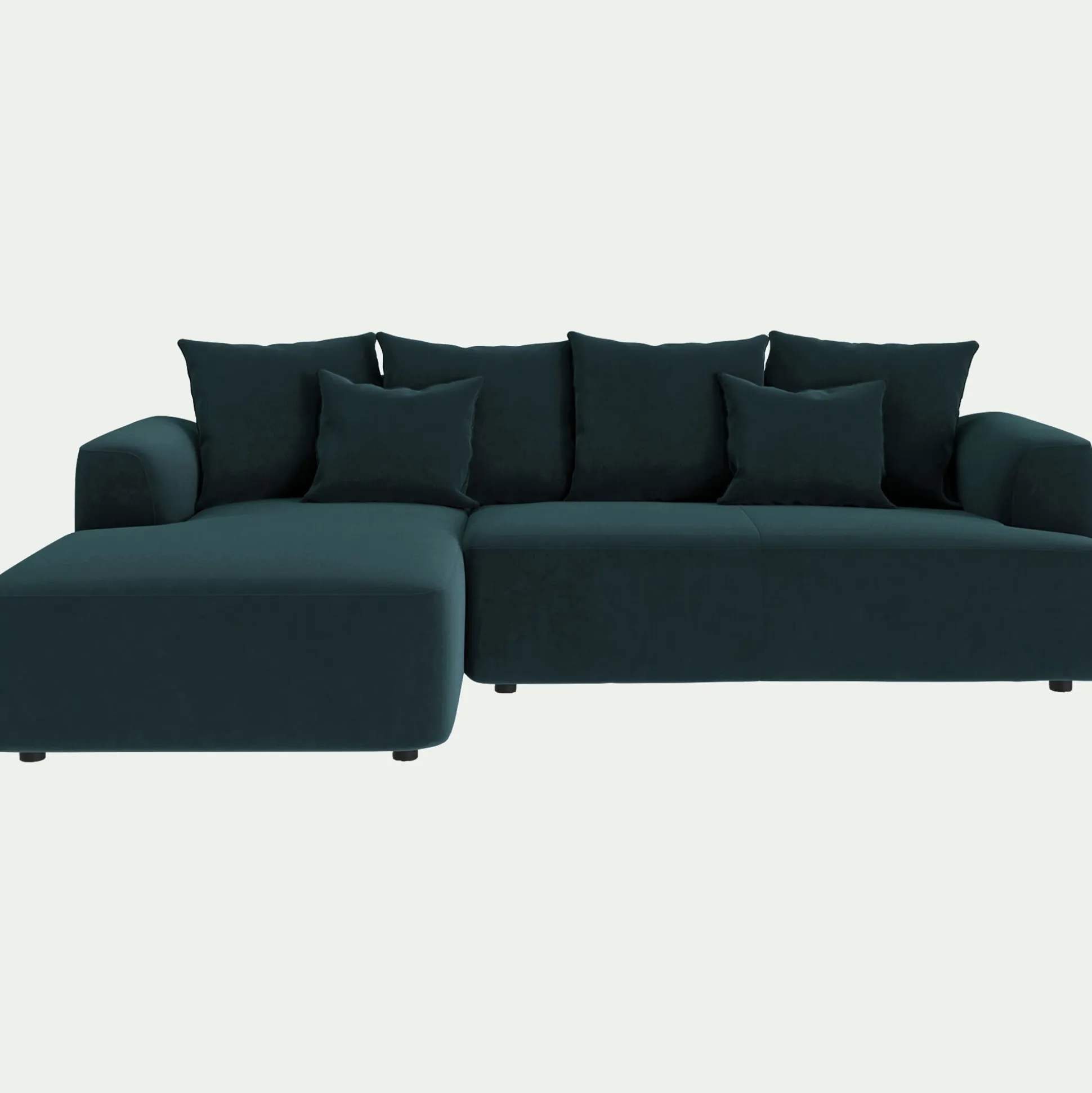 Canapé petit angle gauche fixe en tissu velours - bleu foncé