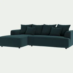 Canapé petit angle gauche fixe en tissu velours - bleu foncé