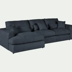 Canapé petit angle gauche fixe en tissu chenille benjo - bleu marine