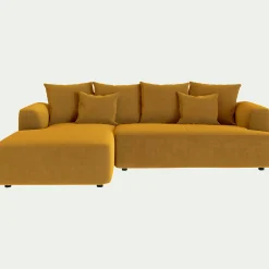 Canapé petit angle gauche fixe en tissu velours - jaune argan