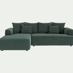 Canapé petit angle gauche fixe en tissu velours - vert sauge