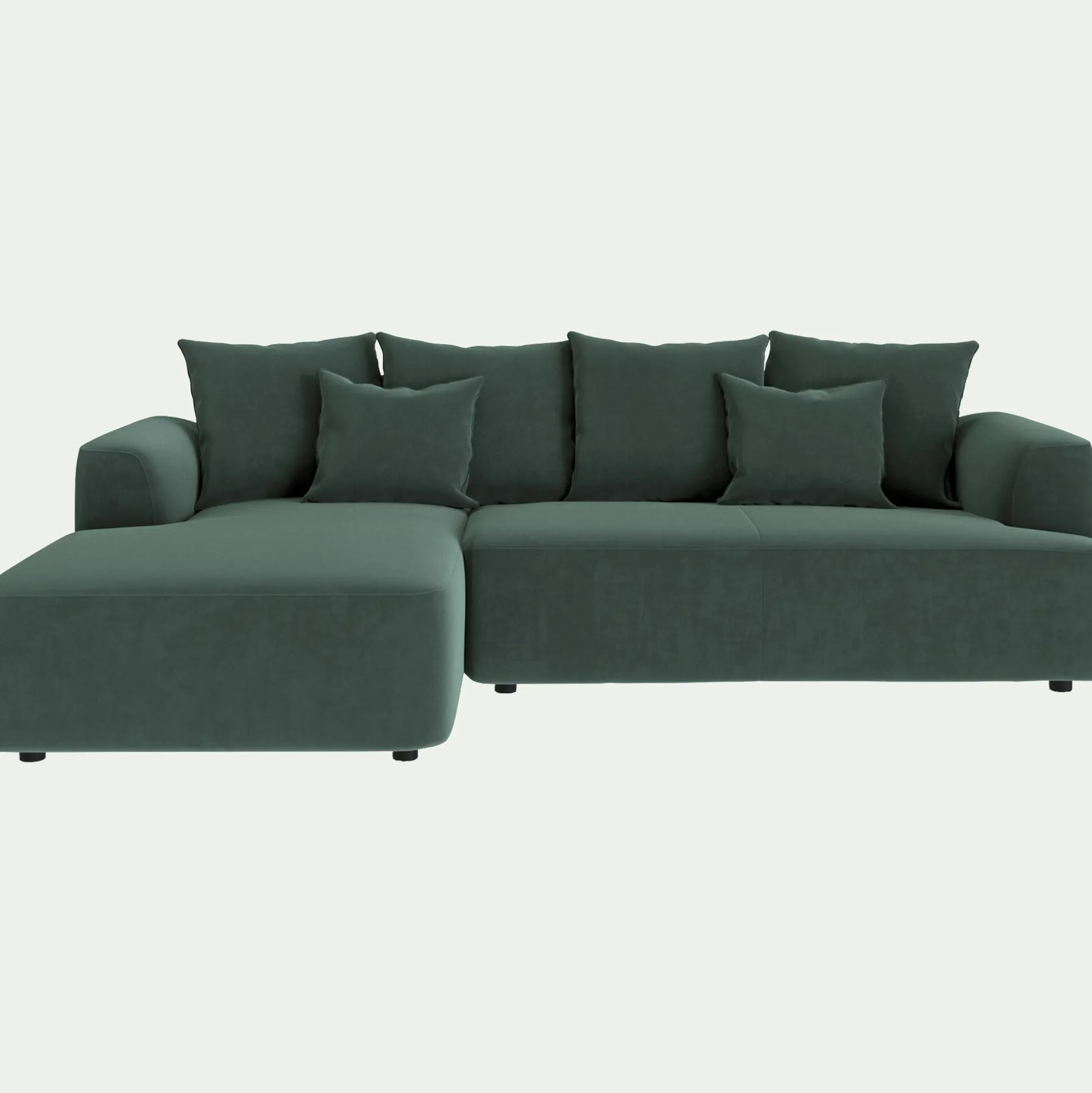 Canapé petit angle gauche fixe en tissu velours - vert sauge