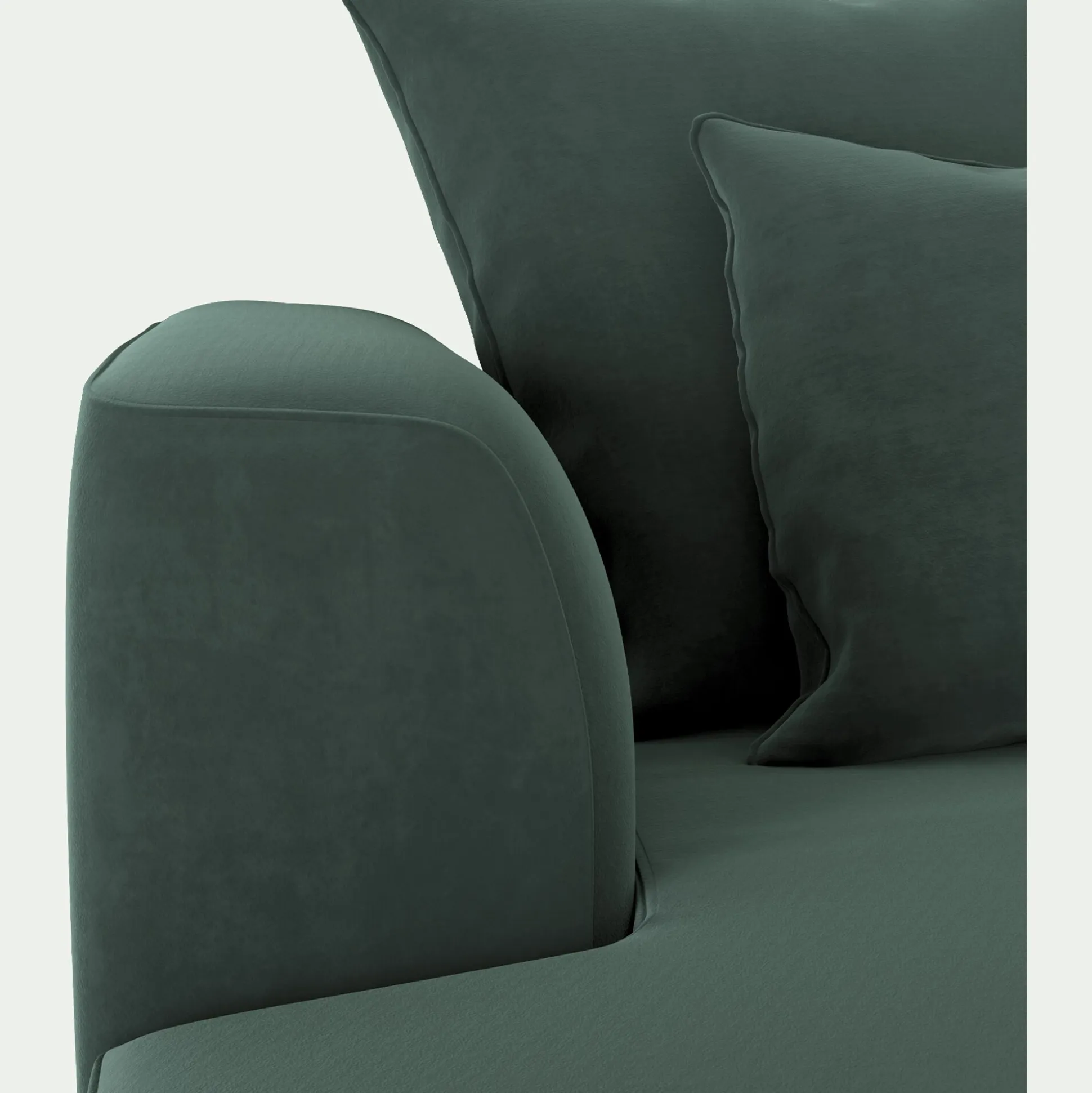 Canapé petit angle gauche fixe en tissu velours - vert sauge