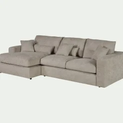 Canapé petit angle gauche fixe en tissu chenille benjo - beige roucas