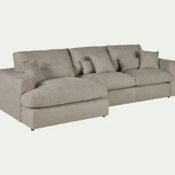 Canapé petit angle gauche fixe en tissu chenille benjo - beige roucas
