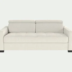 Canapé 3 places convertible avec matelas Bultex en cuir avec accoudoirs 15cm - blanc