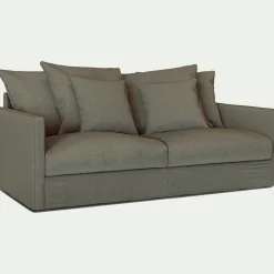 Canapé 3 places convertible avec matelas Bultex en lin et viscose - vert cèdre