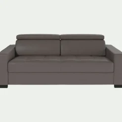 Canapé 3 places convertible en cuir avec accoudoirs 20cm - taupe
