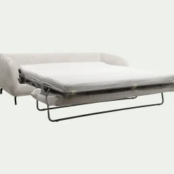 Canapé 4 places convertible en tissu tramé piétement noir - beige roucas