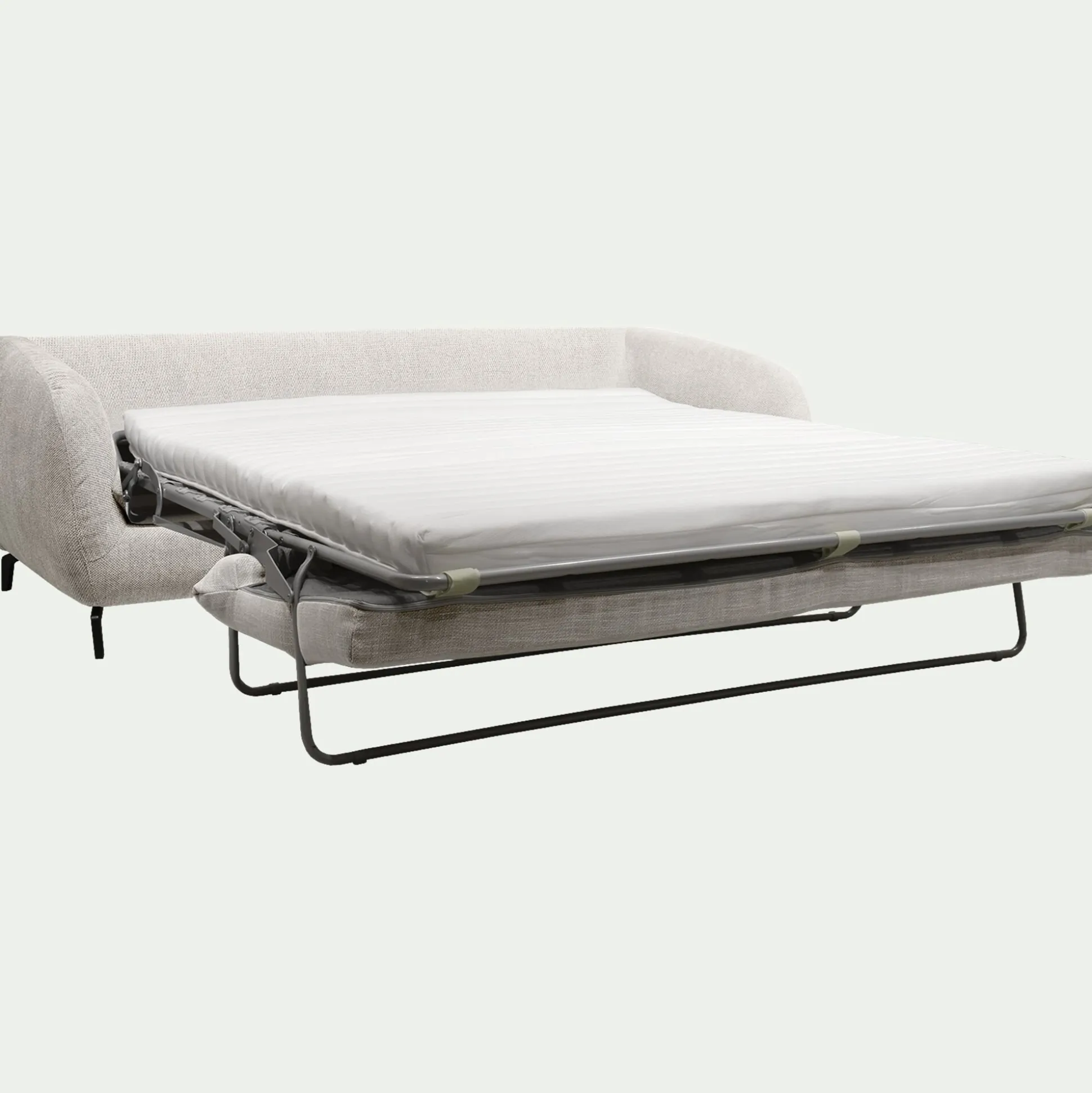 Canapé 4 places convertible en tissu tramé piétement noir - beige roucas