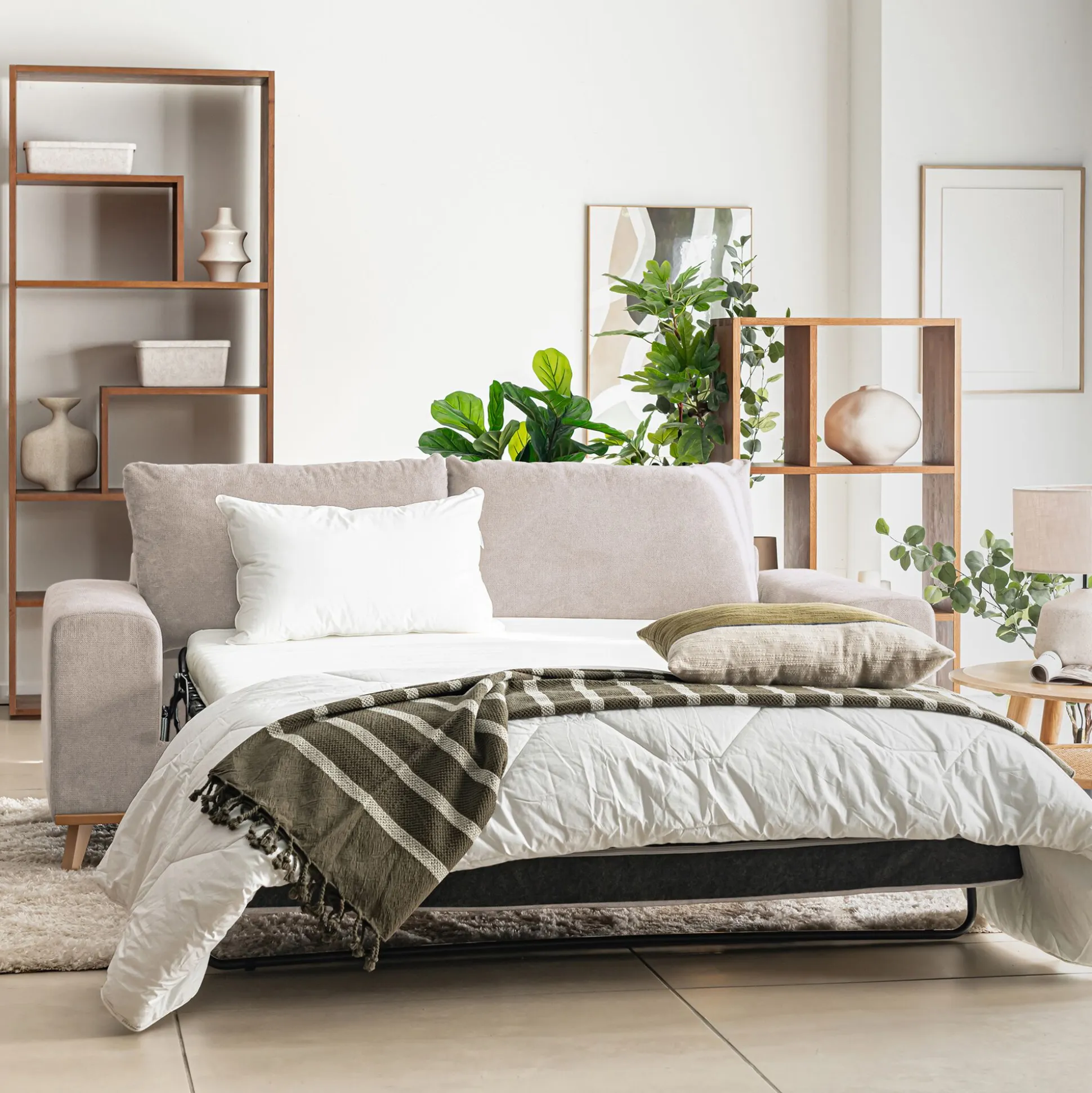Canapé 3 places convertible en tissu Crown - beige roucas