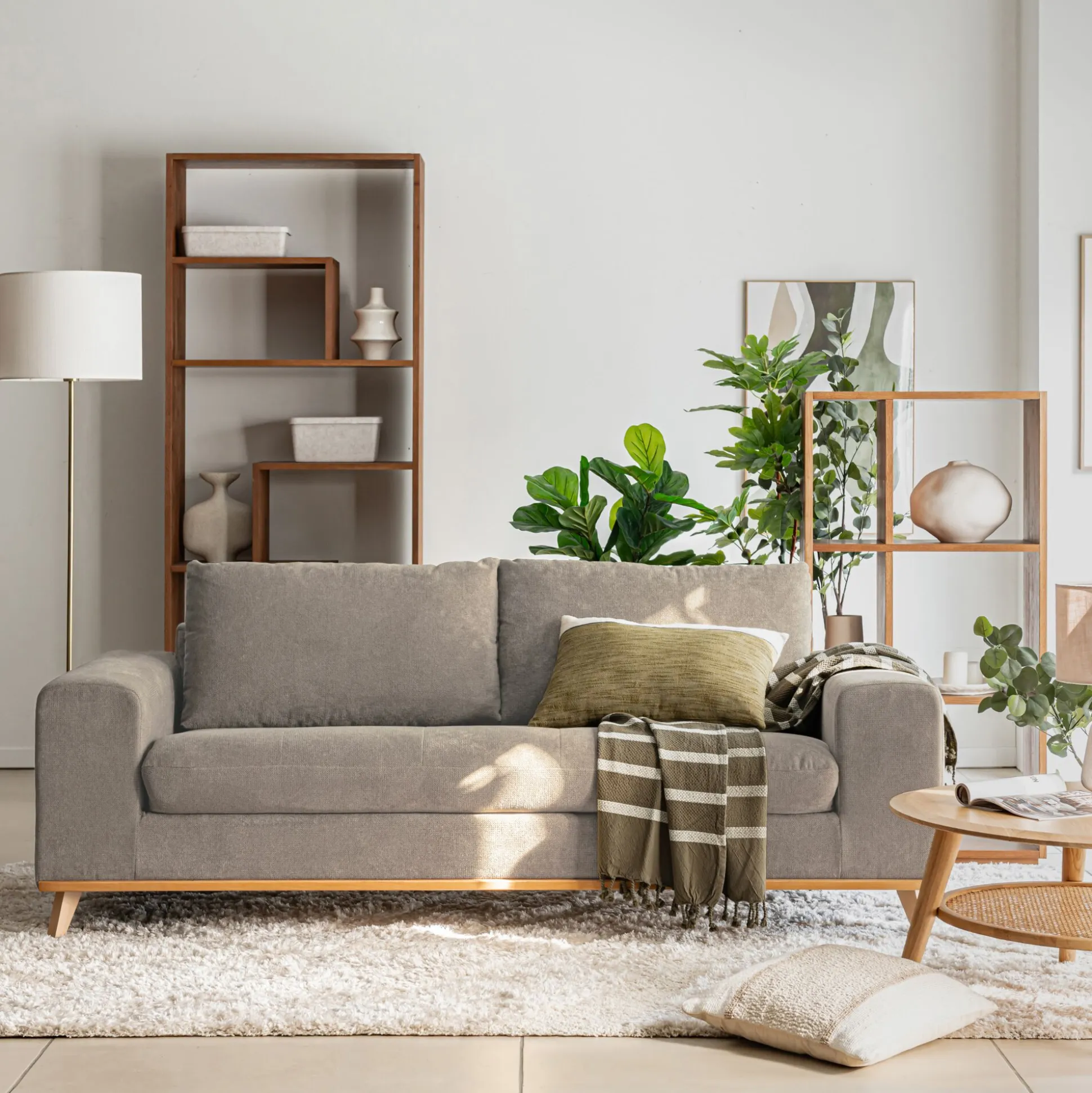 Canapé 3 places convertible en tissu storm - taupe