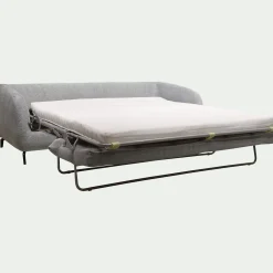 Canapé 4 places convertible en tissu tramé piétement noir - gris ardoise